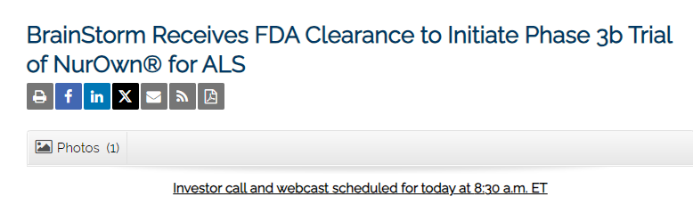 BrainStorm公司獲得FDA批準(zhǔn),啟動NurOwn?治療ALS的3b期臨床試驗 BrainStorm公司獲得FDA批準(zhǔn),啟動NurOwn?治療ALS的3b期臨床試驗