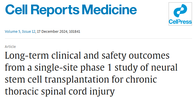 一項單中心 I 期研究評估神經干細胞移植治療慢性胸椎脊髓損傷的長期臨床和安全性結果 一項單中心 I 期研究評估神經干細胞移植治療慢性胸椎脊髓損傷的長期臨床和安全性結果