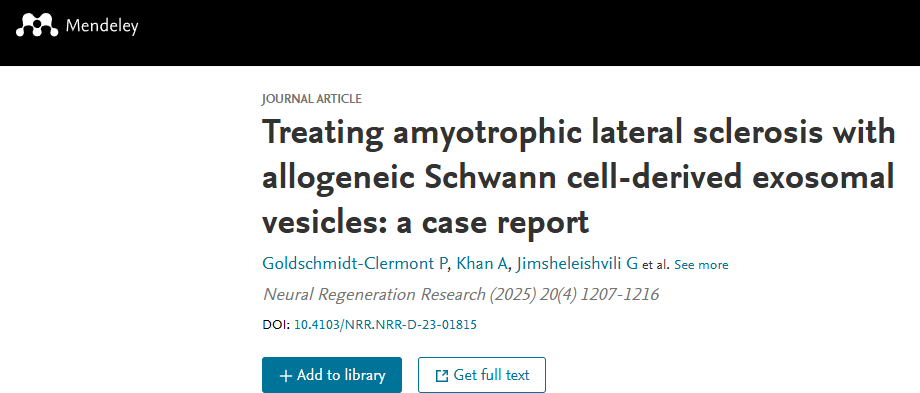 利用同種異體雪旺細胞來源的外泌體囊泡治療肌萎縮側索硬化癥:病例報告 利用同種異體雪旺細胞來源的外泌體囊泡治療肌萎縮側索硬化癥:病例報告
